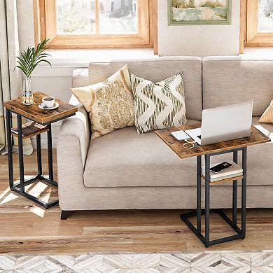 Foldable C Table Rustic with Shelf 16x10x24in