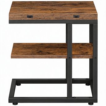 Foldable C Table Rustic with Shelf 16x10x24in