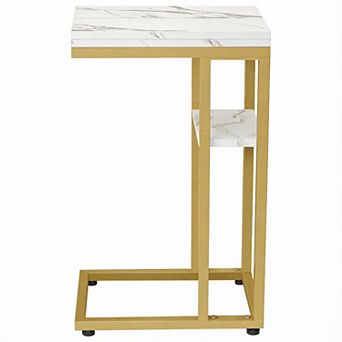 Foldable C Table Rustic with Shelf 16x10x24in