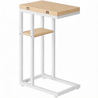 Foldable C Table Rustic with Shelf 16x10x24in