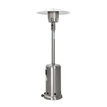Outdoor 46,000 BTU Stainless Steel Propane Gas Patio Heater with Wheels, Silver