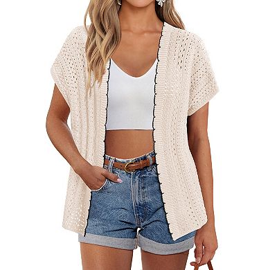Women's Plus Size Half Sleeve Lightweight Solid Open Front Cardigan Sweater