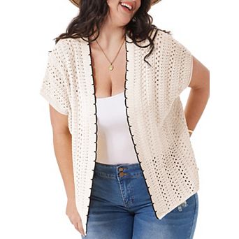 Women's Plus Size Half Sleeve Lightweight Solid Open Front Cardigan Sweater