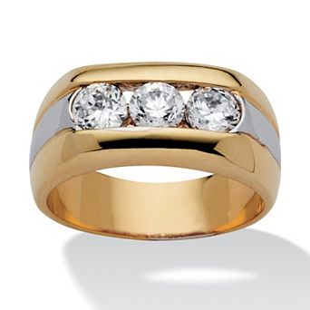 PalmBeach Jewelry Men's 1.50 TCW Round Cubic Zirconia Two-Tone Ring Yellow Gold-Plated