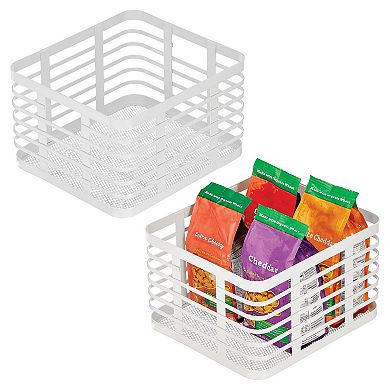 Metal Pantry Basket with Handles - Set of 2, Matte White
