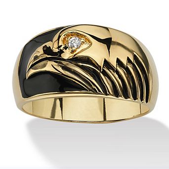 PalmBeach Jewelry Men's Cubic Zirconia Gold-Plated Black Enamel-Finish American Eagle Ring