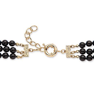 PalmBeach Jewelry Onyx and Crystal Leopard Beaded Necklace in Yellow Goldtone