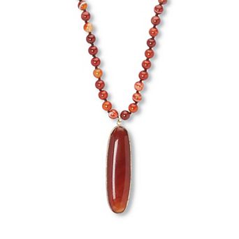 PalmBeach Jewelry Genuine Brown Agate Beaded Goldtone Drop Necklace 34-inch