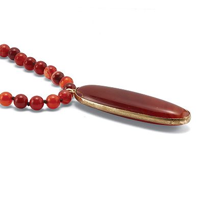 PalmBeach Jewelry Genuine Brown Agate Beaded Goldtone Drop Necklace 34-inch
