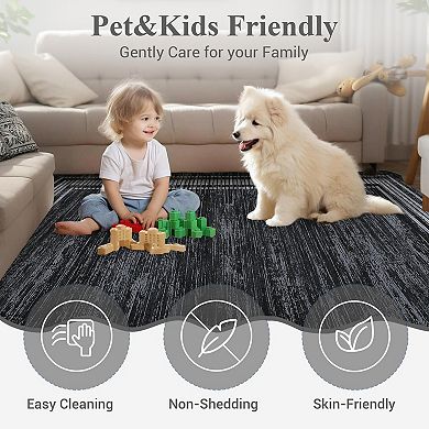 Solid Color Flounce Machine Washable Non Slip Area Rug for Home Decor