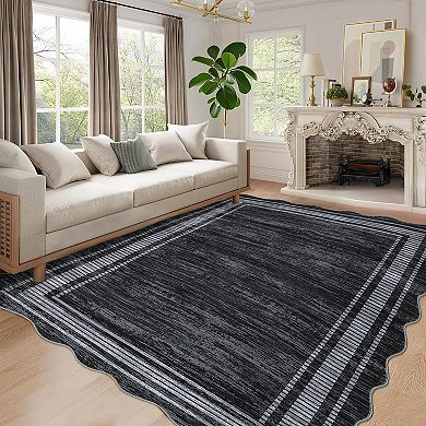 Solid Color Flounce Machine Washable Non Slip Area Rug for Home Decor