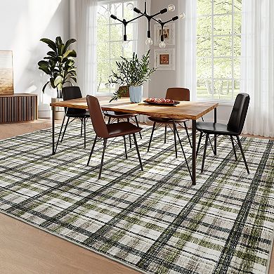 Machine Washable Modern Grid Area Rug Non Slip Bordered Carpet for Living Room Bedroom