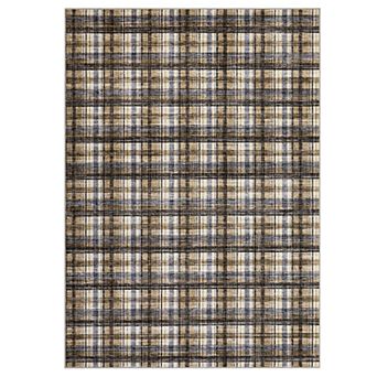 Machine Washable Modern Grid Area Rug Non Slip Bordered Carpet for Living Room Bedroom