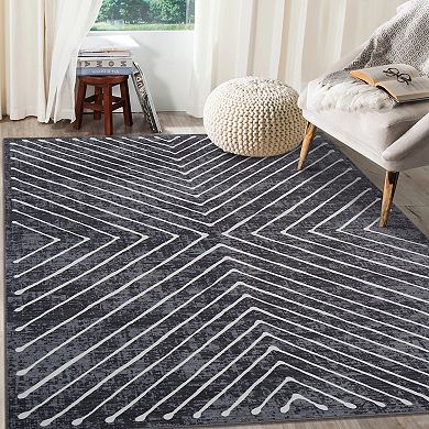Machine Washable Modern Symmetrical Fine Lines Area Rug Non Slip for Home Decor