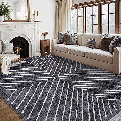 Machine Washable Modern Symmetrical Fine Lines Area Rug Non Slip for Home Decor