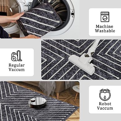 Machine Washable Modern Symmetrical Fine Lines Area Rug Non Slip for Home Decor