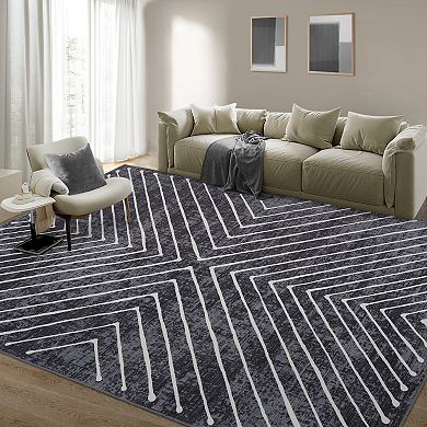Machine Washable Modern Symmetrical Fine Lines Area Rug Non Slip for Home Decor