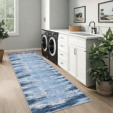 Machine Washable Non Slip Modern Abstract Striped Area Rug for Indoor Use