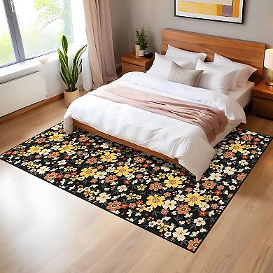 Modern Floral Printed Area Rug Ultra Thin Machine Washable Stain Resistant Non Slip Carpet