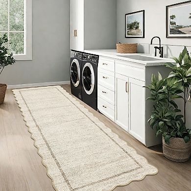 Solid Color Machine Washable Non Slip with Flounce Border Area Rug for Living Room Bedroom