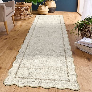 Solid Color Machine Washable Non Slip with Flounce Border Area Rug for Living Room Bedroom
