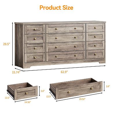 Modern 12 Drawer Wood Dresser and 65 Inch TV Stand