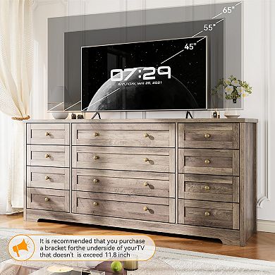 Modern 12 Drawer Wood Dresser and 65 Inch TV Stand