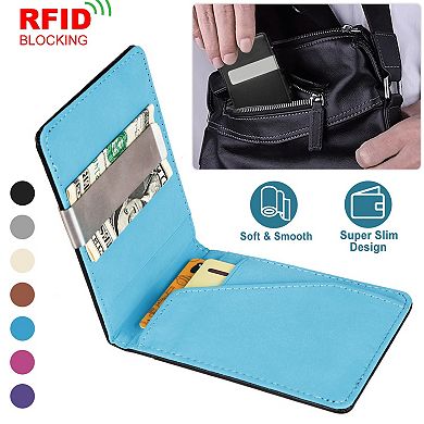 Unisex PU Leather Wallet RFID Blocking Slim Bifold Credit Card Holder with Money Clip