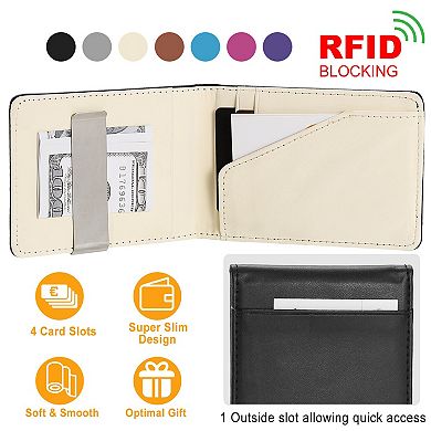 Unisex PU Leather Wallet RFID Blocking Slim Bifold Credit Card Holder with Money Clip