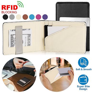 Unisex PU Leather Wallet RFID Blocking Slim Bifold Credit Card Holder with Money Clip