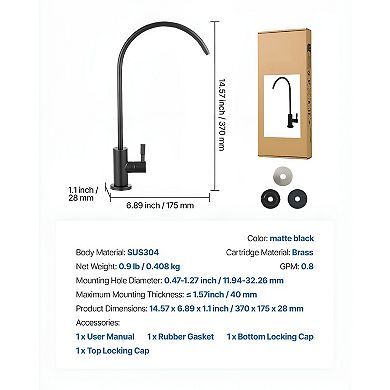 Filtered Drinking Water Faucet with 360° Gooseneck for Under-Sink Systems - Black