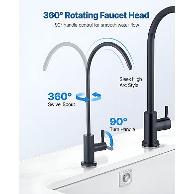 Filtered Drinking Water Faucet with 360° Gooseneck for Under-Sink Systems - Black