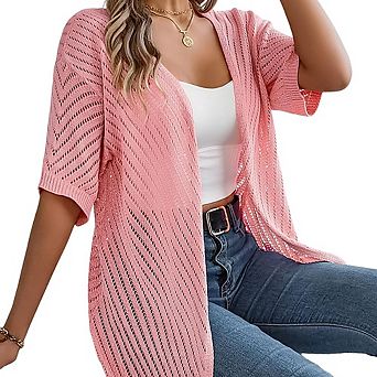 Women's Summer Stylish Knitted Cardigan Casual V-neck Open Front Knit Sweater Loose Fit Daily Wear