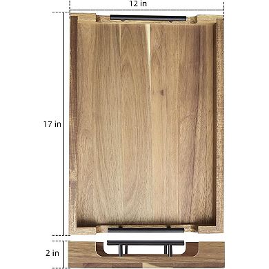 17"X12" Acacia Wood Handle Serving Tray