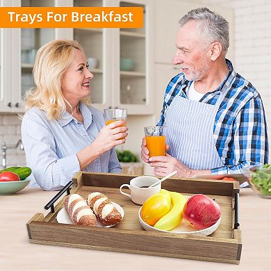 17"X12" Acacia Wood Handle Serving Tray