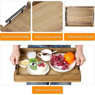 17"X12" Acacia Wood Handle Serving Tray