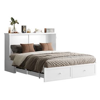 63“W Queen Size Murphy Bed Cabinet with Tri-Folding Mattress