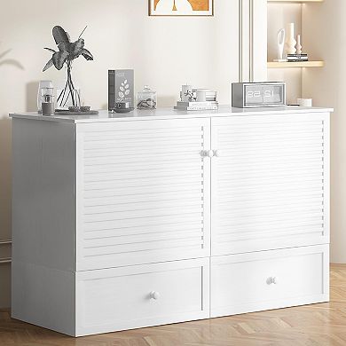 63“W Queen Size Murphy Bed Cabinet with Tri-Folding Mattress