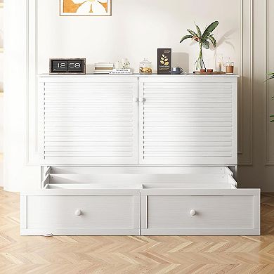 63“W Queen Size Murphy Bed Cabinet with Tri-Folding Mattress