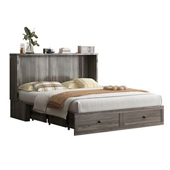 63“W Queen Size Murphy Bed Cabinet with Tri-Folding Mattress
