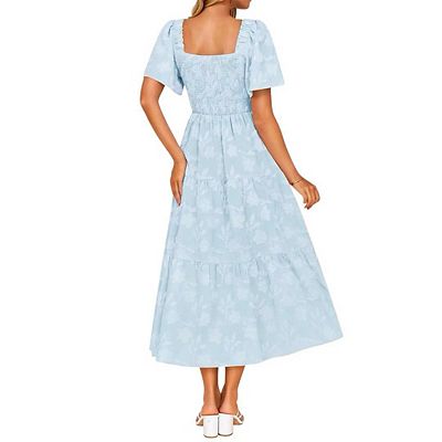 green emerald velvet dress PRETTYGARDEN Women Floral Boho Maxi Dresses Short Sleeve V Neck Smocke