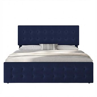 Bed Frame with 4 Storage Drawers and Headboard, Linen Platform Bed with Wooden Slats Support