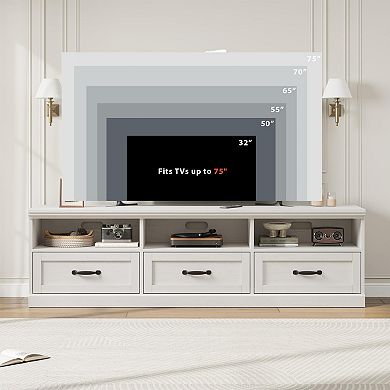 TV Stand for 75 Inch TVs, Mid-Century Modern 75" Entertainment Center with Storage Drawers