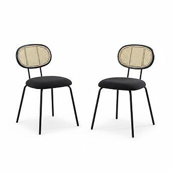 Dining Chairs Set of 2, Velvet & Rattan Backrest Chairs for Kitchen Dining Room Restaurant