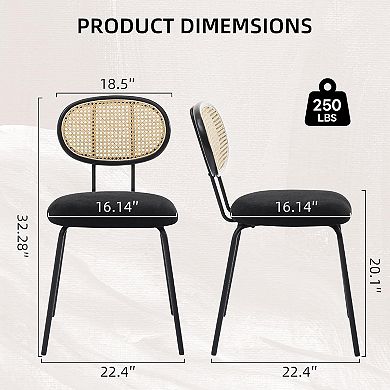 Dining Chairs Set of 2, Velvet & Rattan Backrest Chairs for Kitchen Dining Room Restaurant