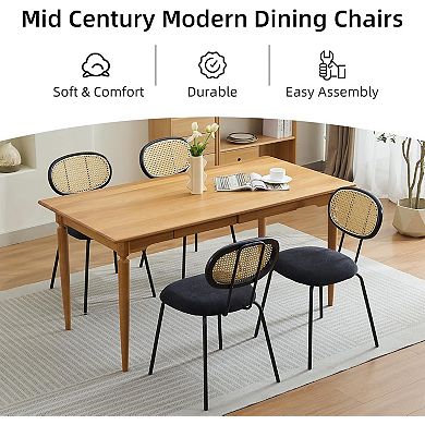 Dining Chairs Set of 2, Velvet & Rattan Backrest Chairs for Kitchen Dining Room Restaurant