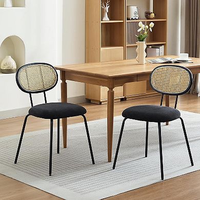 Dining Chairs Set of 2, Velvet & Rattan Backrest Chairs for Kitchen Dining Room Restaurant