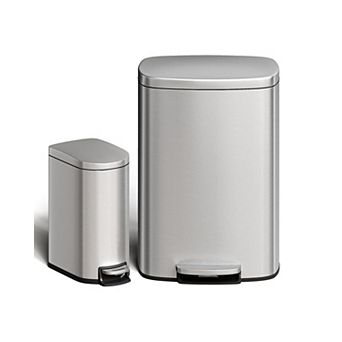 Stainless Steel Kitchen Trash Can Combo Set Step-On Pedal Bins