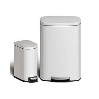Stainless Steel Kitchen Trash Can Combo Set Step-On Pedal Bins