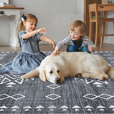 Machine Washable Area Rug - Living Room, Bedroom, Padded Low Pile Stain Resistant Premium